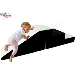 Midi glijbaan Zwart-Wit, Zachte Soft Play Foam Blokken 2-delige set | grote speelblokken | motoriek baby speelgoed | foamblokken | reuze bouwblokken | Soft play peuter speelgoed | schuimblokken
