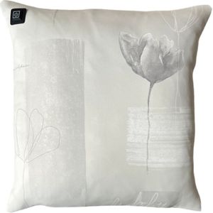 Warmpi® Draadloos Warmtekussen incl. Warmpi® Powerbank (10.000mah) - Beige Flowers - Verwarmd sierkussen met geïntegreerde kabel van 3m voor opwarming via stopcontact of USB Poort - 3 standen - bloemen kussen 45x45 cm - Zachte gordijnstof