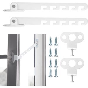 Window Bolt Lock White Tilt Regulator Stopper with 8 Screws for Adjusting the Window Opening Pack of 2