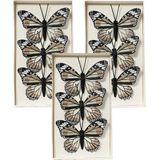 Decoris decoratie vlinders op draad - 9x - bruin tinten - 8 x 6 cm