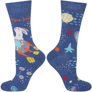 SOXO Grappige Dames Sokken Set - 'I Am Lost' - Donkerblauw & Lichtblauw - Maat 35-40 (2 Paar)