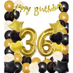 Snoes Ballonnen 36 Jaar Black Gold Dots Mega Ballon - Compleet Feestpakket Goud Zwart Stippen Cijferballon 36 - Verjaardag Versiering DIY Slinger Happy Birthday – Folieballon – Latex Ballonnen - Helium Ballonnen