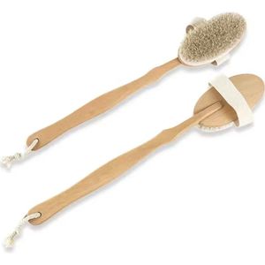 CHPN - Doucheborstel - Lichaamsborstel - Massageborstel - Hout - Met handgreep - 1 stuks - 41 cm - Borstel voor in de douche - Rug scrubben - Scrubber