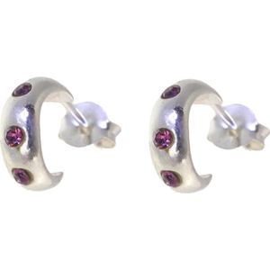 Behave – Oorbellen – 925 Sterling Zilveren Kleine Oorring met Aubergine Paarse Kristal steentjes