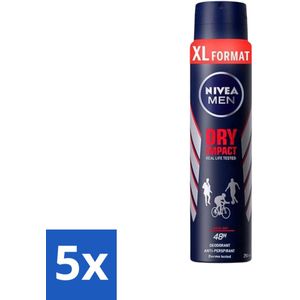 Nivea - Deospray - Men - Dry Impact - 48 Uur Lang Werkend - 250 ml - Bulkverpakking - 5 stuks