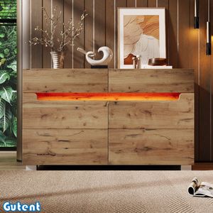 Gutent Dressoir - met 6 laden - LED Verlichting - 71 x 120 x 40 cm - Houtkleur