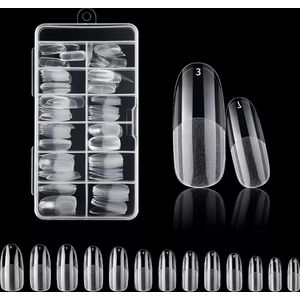Nifkos 105 - Oval Long Half Frosted - Full Cover - Nageltips - Nepnagels - Plaknagels - In Assortimentsbox - 120 stuks 12 maten - Voor Gellak Acrylnagellak en PolyGel nagels - Royala Frosted Tips Line