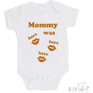 100% katoenen Romper ""Mommy was here here here"" Unisex Katoen Wit/tan Maat 62/68