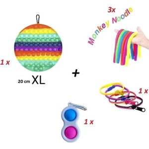 XL Rainbow Pop It Pakket - 6 x Stuks - Fidget Pakket - Popit Rainbow XL - Fidget Rits - Fidget Toys - Simpel Dimple - Regenboog - Monkey Noodle - Figuren - xl - Six Pack