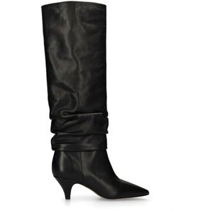 Manfield - Hoge Laarzen - Zwart - Leren - Met Kittenheel