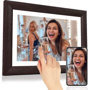 Digitaal fotolijstje - 10 Inch - WiFi Verbinding - App Gestuurd Met Frameo - 1280 x 800 - Zwart Walnoot Hout