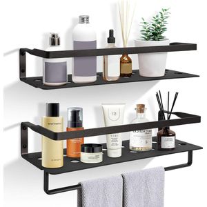Zwevende planken - ruimte aluminium wandmontage - set van 2 hangende wandplanken voor slaapkamer keuken - badkamer woonkamer thuiskantoor - zwart