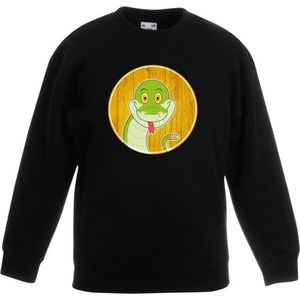 Kinder sweater zwart met vrolijke slang print - slangen trui - kinderkleding / kleding 134/146