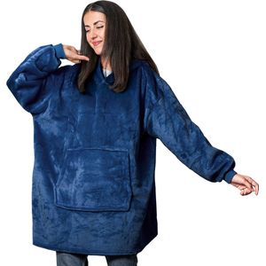 STFF�® Hoodie Deken met Mouwen - Plaid Fleece Trui - Sweater - Outdoor Hoodie Blanket - Sweatshirt - Donker Blauw