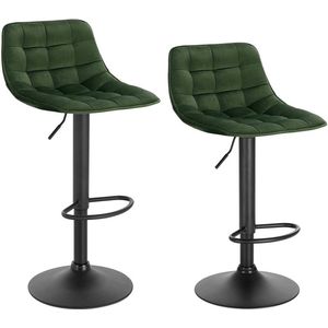 Barkrukken Moro Velvet - Met rugleuning - Groen - Set van 2 - Keuken - Barstoelen ergonomisch - Verstelbaar in hoogte - Zithoogte 60-82cm