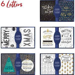 50 stuks Kerstkaarten  - Letters - met envelop | 5 pakjes | serie 22- 6