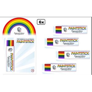 6x Regenboog-stick schmink - Rainbow thema feest festival pride party gezicht schmink