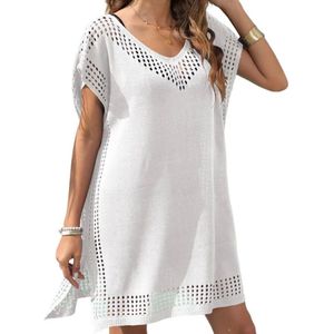 Strandjurk - Strand Bedekken jurk - Dames Strandkledding Omslagdoek - Vrouwen Strandjurkje - Omslagdoek Effen - Beach Cover Up - one size - wit - LOUZIR