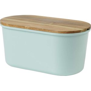 Broodtrommel Keuken FRESH ruimtebesparende opbergdoos-broodmand met deksel en snijplank van acaciahout voor 1 kg brood 37 cm x 22 cm x 17 cm turquoise