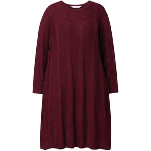 MIAMODA MIAMODA - Dames - Gebreide jurk A-lijn kabelsteek lange mouw - Donker wijnrood - Maat 42+