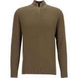 Profuomo - Slim Fit Trui - Donkergroen - Katoen - Korte Rits