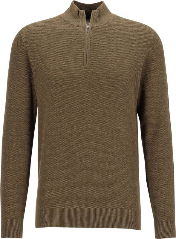 Profuomo - Slim Fit Trui - Donkergroen - Katoen - Korte Rits