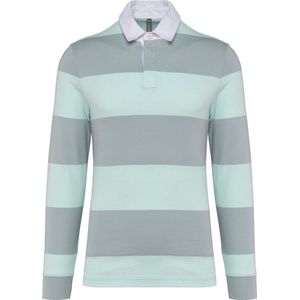 Kariban Gestreepte uniseks polo lange mouwen K285 - Light Grey / Ice Mint Stripes - L