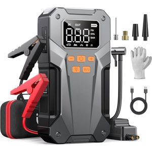 CLGP® Jumpstarter met Compressor - Startkabels - Starthulp voor Auto - Accubooster - Grijs en Zwart