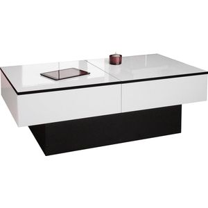 Goodivery ® Moderne Salontafel met Barfunctie en Opslagruimte - Hoogglans Wit/Zwart - 94 x 60 x 9 cm - Gemaakt in Frankrijk