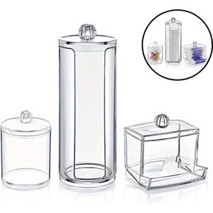 Nivard Oorstokjes Houder - Wattenschijfjeshouder - Wattenstaafjes Houder - Wattenstaafjes Dispenser - Q Tips - 3 Stuks