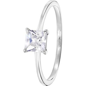Lucardi Dames Ring met vierkante zirkonia - Ring - Cadeau - 9 Karaat - Witgoud