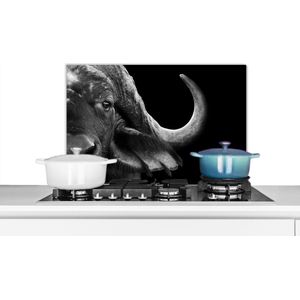 Spatscherm keuken 60x40 cm - Kookplaat achterwand Buffalo - Dieren - Zwart - Wit - Muurbeschermer - Spatwand fornuis - Hoogwaardig aluminium