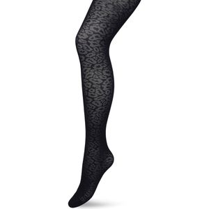 Bonnie Doon Dames Panterprint Panty 40 Denier Zwart maat S/M - Chique Panty - Leopard Dessin - Brede Boord - Comfort - Panter Print - Dieren Print - Panther Texture Tights - Feestelijk - Black - BP211909.101