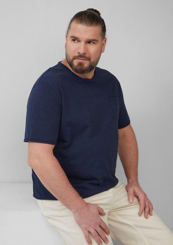 s.Oliver - Big Size - T-shirt - Donkerblauw - 100% Katoen, Regular Fit, Korte Mouwen