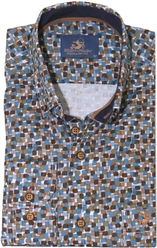 Eden Valley - Lange mouw overhemd - Heren - M - Groen - Katoen - 515027 Regular fit