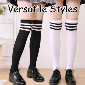 Allecto Plus - Overknee Hoge Sokken: 2 Paar Extra Lange Gestreepte Dijsokken voor Dames en Meisjes - Katoenen Buis Panty's - Hoge Laarskousen voor Dagelijks Gebruik en Cosplay - Zwart