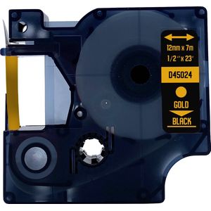DULA Dymo D1 45024 Compatible label tape - 1 lettertape - Goud op zwart - 12mm x 7m