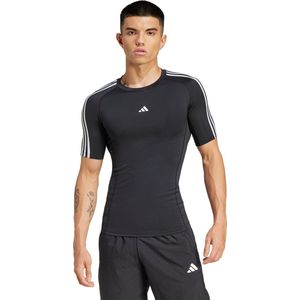 adidas Performance TECHFIT Compression Training 3-Stripes T-shirt - Heren - Zwart- XL