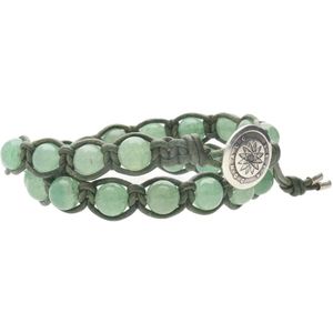 Bela Donaco - Wikkelarmband Classic B8 – Aventurijn – vintage Leer – Sterling Zilver