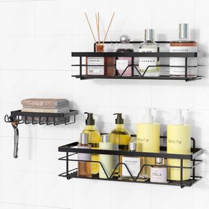 Shower Shelf without Drilling, Pack of 3 Bathroom Shelf Organiser with Rustproof, Shower Shelf for Bathroom Accessories, Shower Shelf Black for Shampoo and Shower Gel
