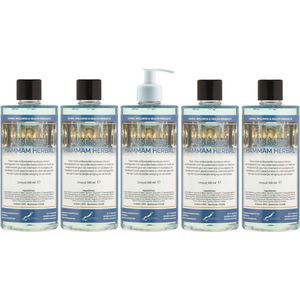 Handzeep Hammam Herbal 500 ml - set van 5 stuks - met gratis pomp - Voordeelverpakking