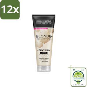 John Frieda – Conditioner – Blonde+ Repair Bond Building – Herstellend – 250 ml - Voordeelverpakking - 12 stuks - Herstel blond haar - Beschadigd haar