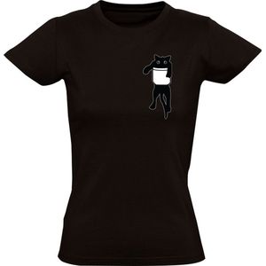 Kat in borstzakje Dames T-shirt - dieren - poes - zakje - huisdier - grappig