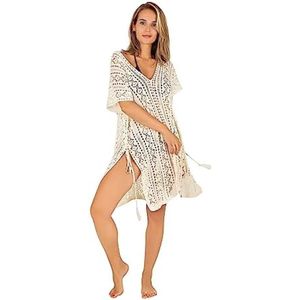 Strandjurk - Oeko-Tex Gecertificeerd - Bikini Cover UP of Strandponcho, Zomerjurk ideaal als Strand Kimono, Tuniek of Badpak (S-M, Beige-Crème)