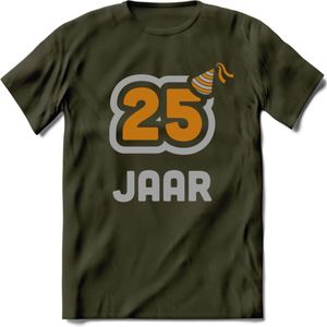 25 Jaar Feest T-Shirt | Goud - Zilver | Grappig Verjaardag Cadeau Shirt | Dames - Heren - Unisex | Tshirt Kleding Kado | - Leger Groen - XL