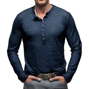 Heren casual front sluiting basic lange mouwen Henley shirt spier workout atletische T-shirts,Koningsblauw,S