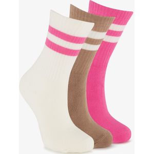 3 paar kindersokken met streepjes roze beige wit - Maat 23/26