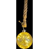Anna's Collection Kerstbal - verlicht - glas - aan touw - 10 LED - goud - 10 cm