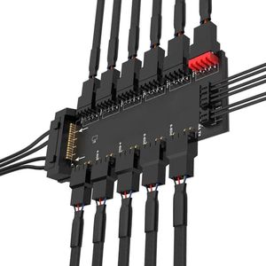 Fan Hub 2 in 1 6x12V 4Pin PWM 5x5V 3Pin Adapter met 15PIN SATA Voedingsinterface