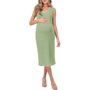 Midi Verpleegjurk Zomer V-Hals Mouwloze Feestelijke Zwangerschapsjurk Bodycon